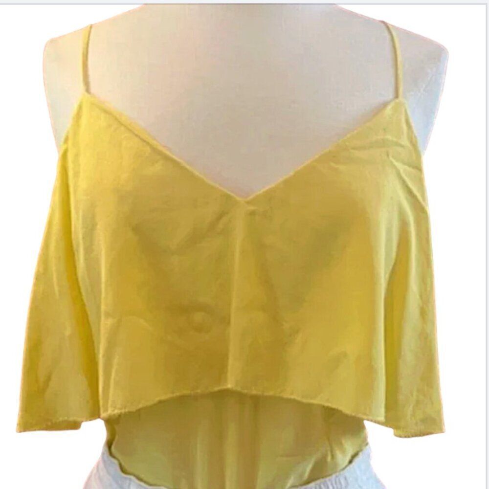 Diane Von Furstenberg SILK Canary Yellow Layered Ruffle Camisole Top Size M EUC